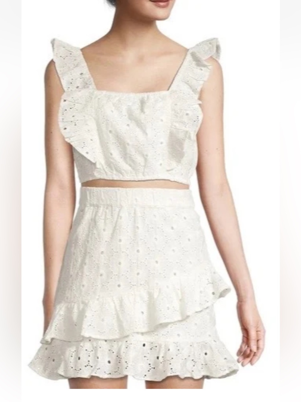 7 For All Mankind White Eyelet Ruffle Skirt Set